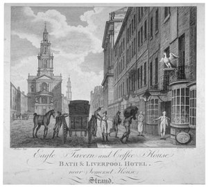 Vor dem Eagle Tavern und Coffee House, Bath & Liverpool Hotel, London, ca. 1800
