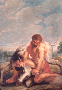 Herkules kämpft mit Achelous in der Gestalt eines Stiers