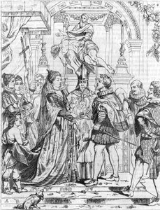 Heirat per Stellvertreter von Marie de Medici (1576-1642) mit Heinrich IV. in Florenz, 5. Oktober 1600. Gravur von Peter Paul Rubens (1577-1640). von Peter Paul (after) Rubens