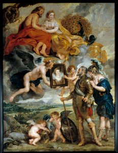 Zyklus der Medici: Der König von Frankreich Heinrich IV. (1553-1610) erhält das Porträt von Maria de