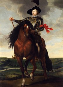 Reiterporträt von Kronprinz Wladyslaw Vasa mit der Schlacht von Khotyn im Hintergrund