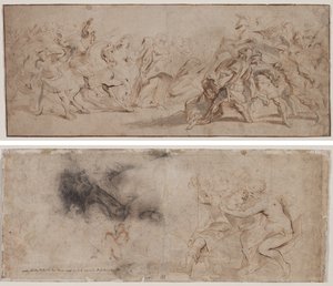 Versöhnung der Römer und Sabiner (recto) Venus entwaffnet Mars, Draperiestudie (verso)
