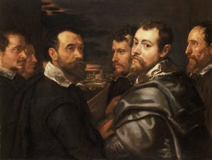 Selbstporträt im Kreis von Freunden aus Mantua, ca. 1604