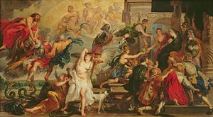 Die Apotheose von Heinrich IV. und die Proklamation der Regentschaft von Maria de Medici, 1622-25 von Peter Paul Rubens