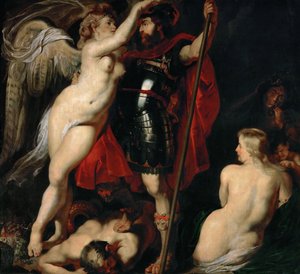 Der Held der Tugend Mars wird von der Siegesgöttin bekränzt, ca. 1616