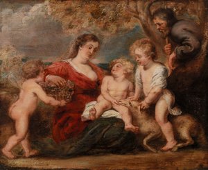 Die Heilige Familie mit Johannes dem Täufer und einem Engel von Peter Paul Rubens