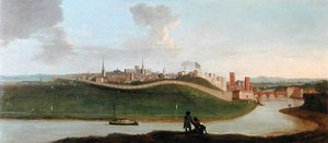 Blick auf Chester, mit zwei Figuren am Fluss im Vordergrund von Peter Tillemans