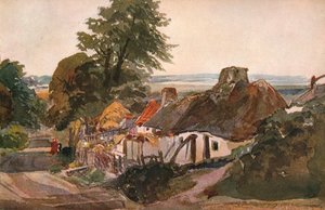 Eine Gasse mit Hütten, ca. 1820