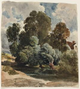 Baumgruppe (recto), Skizze der Aderley-Kirche (verso)