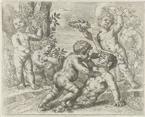 Kämpfende Putti, Kampf zwischen Tugend und Laster