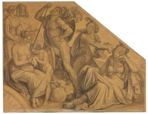Aphrodite und Ares von Diomedes verwundet. Karton zu den Deckenbildern der Münchner Glyptothek