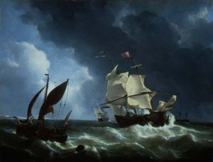 Niederländische Fregatte, die in einem Sturm vor Anker geht