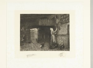 Frau zieht eine Wanduhr auf von Petrus Johannes Arendzen