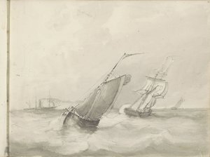 Segelschiffe auf See von Petrus Johannes Schotel (circle of)