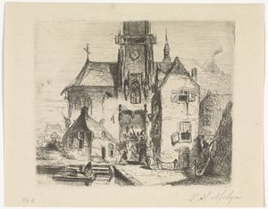 Prozession in der Türöffnung einer Kirche von Petrus Marius Molijn