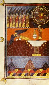 Sieben Engel mit Trompeten, aus der Beatus-Apokalypse von Santo Domingo de Silos