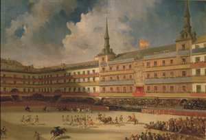 Stierkampf auf der Plaza Mayor in Madrid während der Feierlichkeiten zur Hochzeit des Herzogs von Montpensier