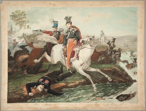 Józef Fürst Poniatowski stirbt beim Überqueren der Elster am 19. Oktober 1813 von Philibert-Louis Debucourt