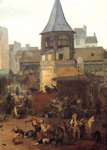 Feierlichkeiten der Stadt Paris an den Hallen am 21.01.1782 anlässlich der Geburt des Dauphin Louis Joseph von Frankreich (Detail) von Philibert Louis Debucourt