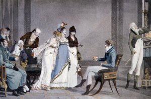 Die Orange, von Louis-Philibert Debucourt, Szene mit etruskisch inspirierten Directoire-Möbeln, Frankreich von Philibert Louis Debucourt