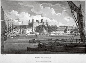 Blick auf den Tower of London mit Booten auf der Themse, ca. 1790