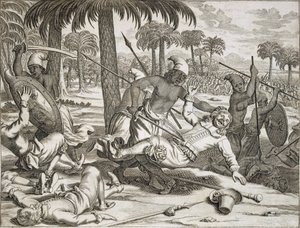 Der Mord an Herrn Koster durch die Singhalesen, Ceylon Sri Lanka, veröffentlicht 1672 von Philip Baldaeus