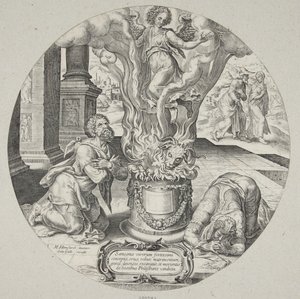Der Engel tritt in die Flammen auf Manoas und seiner Frau Altar von Philip Galle