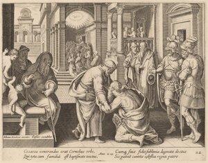 Cornelius verehrt den Heiligen Petrus von Philip Galle after Jan van der Straet
