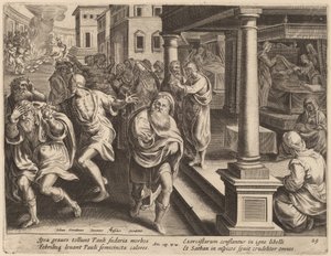 Der heilige Paulus vertreibt böse Geister von Philip Galle after Jan van der Straet