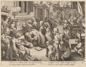 Der Sturz des Eutychus von Philip Galle after Jan van der Straet