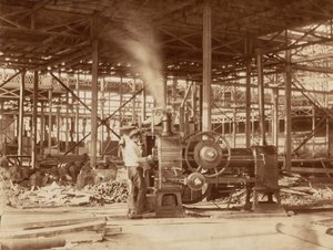 Dampflokomotive nahe dem Grand Transept, Crystal Palace, 1851 von Philip Henry Delamotte