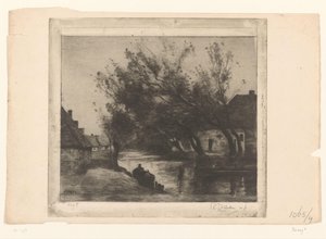 Dorfszene mit Graben und Booten