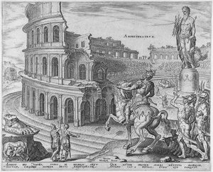Das Kolosseum in Rom aus der Serie Die achten Wunder der Welt nach Maarten van Heemskerck, 1572 von Philipp Galle