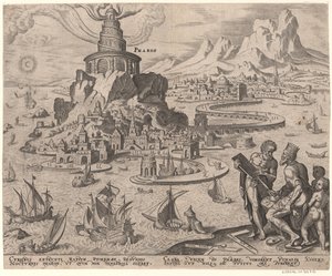 Der Leuchtturm von Alexandria aus der Serie Die acht Weltwunder nach Maarten van Heemskerck, 1572
