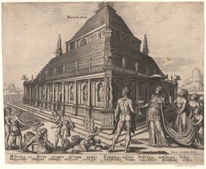 Das Mausoleum von Halikarnassos aus der Serie Die achte Wunder der Welt nach Maarten van Heemskerck, 1572 von Philipp Galle