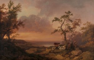 Landschaft mit Vieh und Bauer