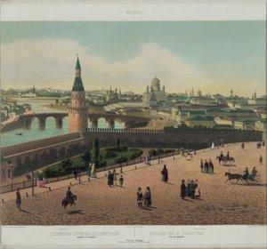 Ansicht der Kathedrale Christi des Erlösers und des Moskauer Kremls aus einer Panoramasicht auf Moskau in 10 Teilen, ca. 1848 von Philippe Benoist