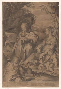 Heilige Katharina von Siena mit dem Christuskind, Maria, einem schlafenden Johannes dem Täufer und einem Papst