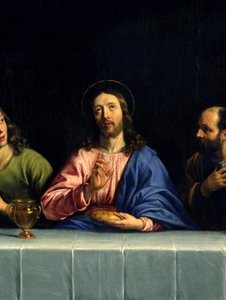 Das Abendmahl genannt „Das kleine Abendmahl“ (Detail) Gemälde von Philippe de Champaigne (1602-1674). Paris. Louvre Museum