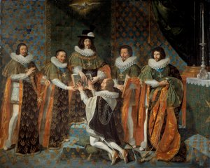 Empfang von Louis XIII. von Henri II. von Orléans, Herzog von Longueville und Estouville, Souveräner Prinz von Neufchâtel, Ritter des Ordens des Heiligen Geistes am 15.05.1633 von Philippe de Champaigne