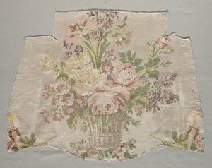 Seidenfragment, Teil eines Panels namens Le panier fleuri, 1770