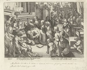 Paulus erweckt Eutychus zum Leben (Apostelgeschichte) von Philips Galle (workshop of)