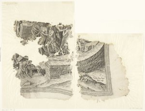 Rechteruntere Ecke einer Druckgrafik der Szene von Cebes (Tabula Cebetis Carta Vitae)
