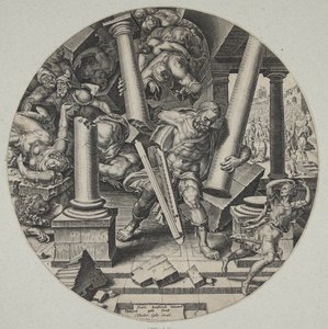 Samson zerstört den Tempel der Philister von Philips Galle