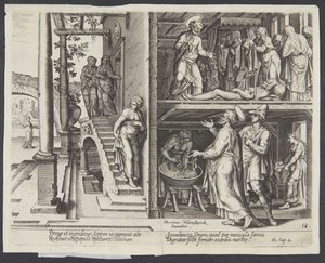 St. Peter erweckt Tabitha in Joppa von Philips Galle