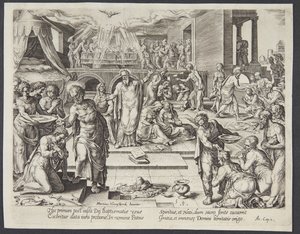 Die Apostel taufen in Jerusalem von Philips Galle