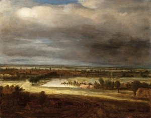 Panorama-Landschaft mit einem Dorf von Philips Koninck