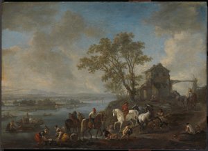Pferdeteich an einem Fluss von Philips Wouwerman