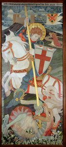 St. Georg tötet den Drachen, Una betet im Hintergrund, 1904 (Stickerei) von Phoebe Anna Traquair