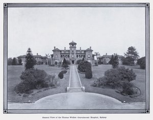 Gesamtansicht des Thomas Walker Genesungskrankenhauses, Sydney (s/w Foto)